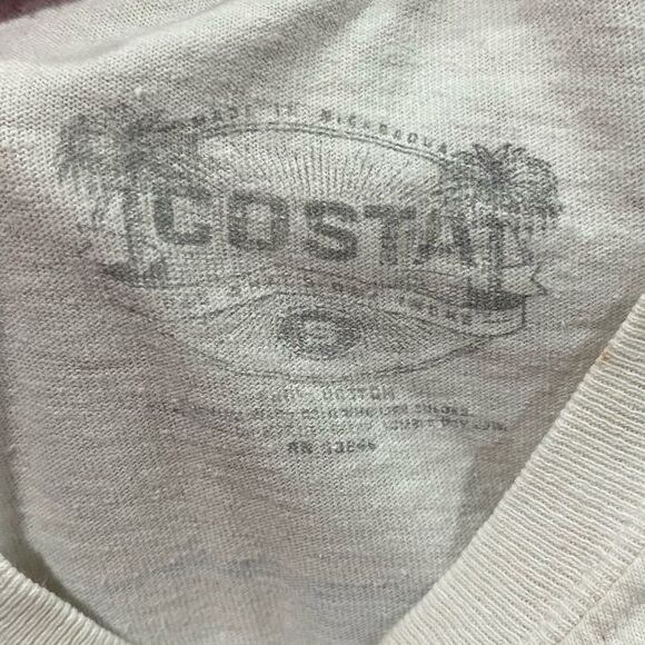 Costa Short Sleeve T-Shirt Logo Print Crew Neck Cotton Pullover White Small - Picture 2 of 5